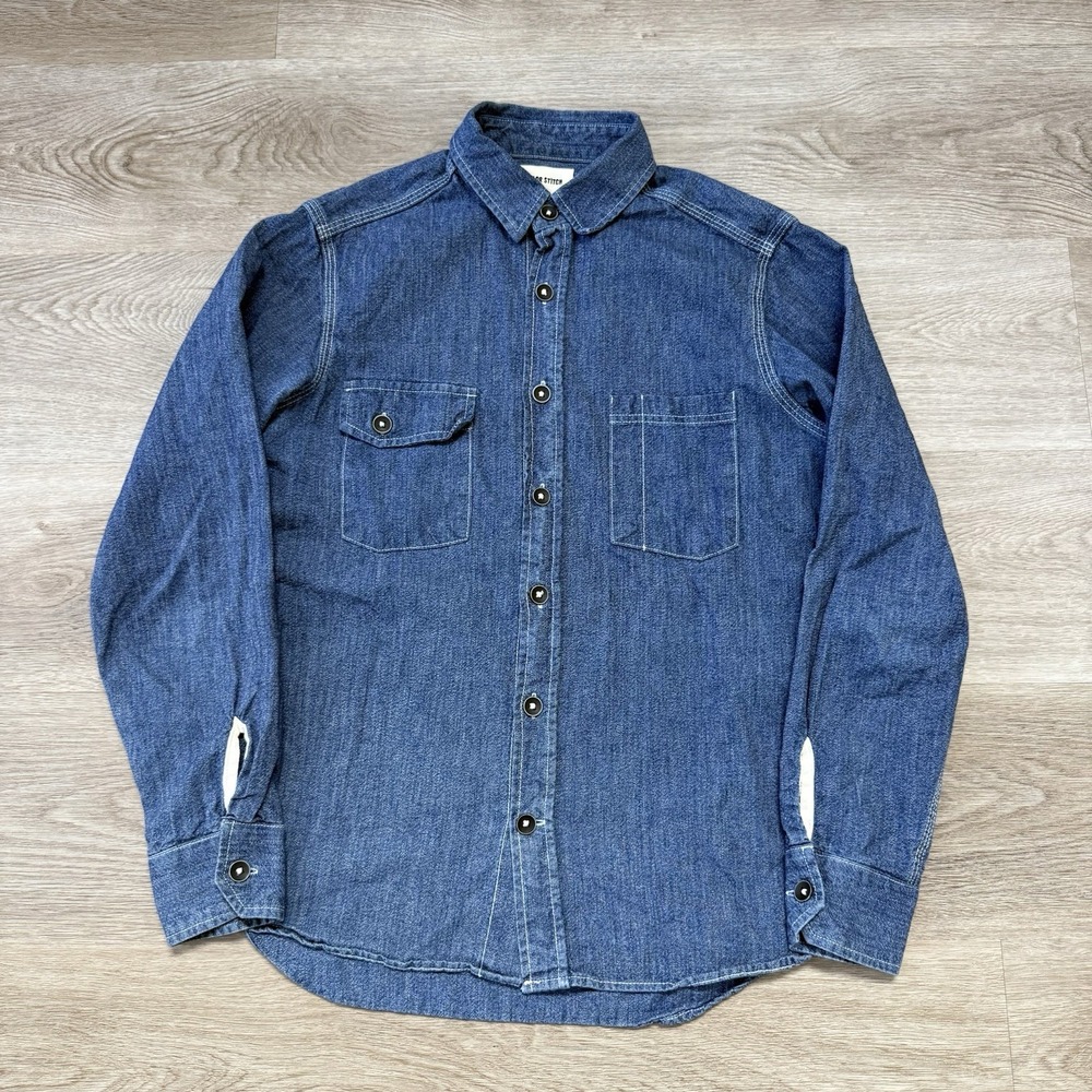 Taylor Stitch Mens 38 Small Selvedge Denim Workwear Shirt Indigo Blue USA Made